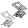 Silberner rotierender Tablet-Ständer mit flacher Basis und verstellbare Klammer.