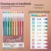 A set of Morandi gel pens in various colors displayed next to a grid showing color names and corresponding shades.