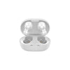 Estuche de carga blanco para auriculares inalámbricos Bluetooth con dos auriculares dentro.