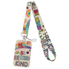 Rainbow autism awareness id badge holder lanyard featuring colorful text and rainbow patterns