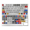 A clear plastic case containing a colorful comic style mechanical keycaps set for a keyboard.