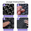 Instructions showing how to clean a keyboard, remove key cap stickers, align and press a key cap, and start protecting nails.
