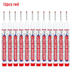 Twelve red long nib marker pens for deep hole marking on metal and wood.