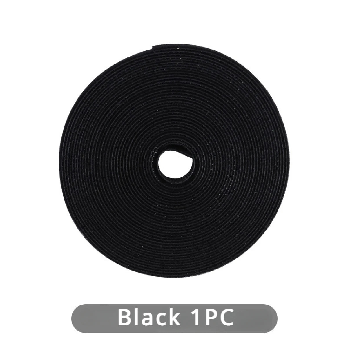 Black reusable hook and loop cable ties in a coil form