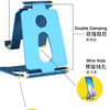 Support de téléphone portable de bureau en métal bleu avec coussin silicone, double amortissement, trou pour fil et patin ant