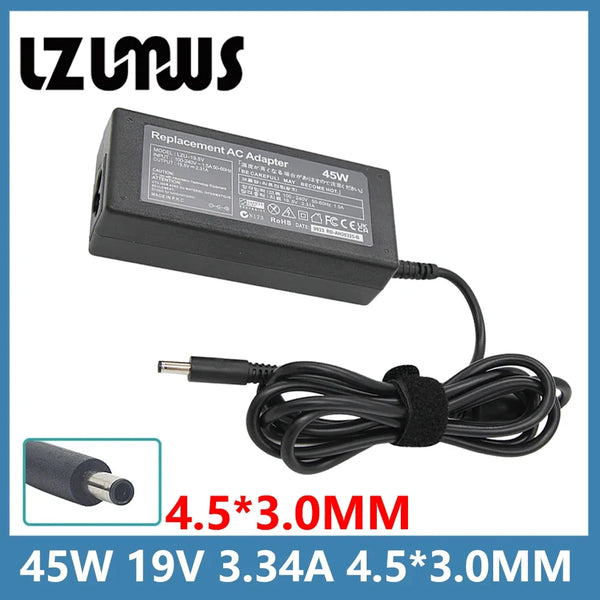 Black replacement AC adapter for a laptop, featuring 45W output and a 4.5x3.0mm connector.