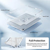 A clear protective case for an iPad showing a flexible TPU frame and PU leather cover designed for full protection against dr