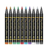 A row of ten beginner skin painting face paint pens in various colors lined up for display.