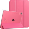 A pink slim stand case for an iPad showing the device in a vertical orientation.