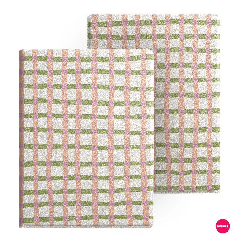 A beige and pink plaid magnetic folio cover for a Bigme B6 e-reader.