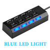 Black USB hub splitter extender with blue LED lights