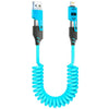 A blue retractable fast charging cable with a USB-C adapter and multiple connectors.