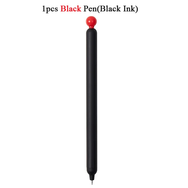 A black gel pen with a red tip shown vertically.