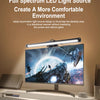 A silver LED light bar illuminates a desktop area, designed to create a more comfortable environment for screen viewing.