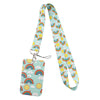A colorful rainbow patterned lanyard for an ID badge holder