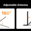 Diagrams showing the adjustable antenna of a Wi-Fi adapter, demonstrating 180 degree and 90 degree free rotation.