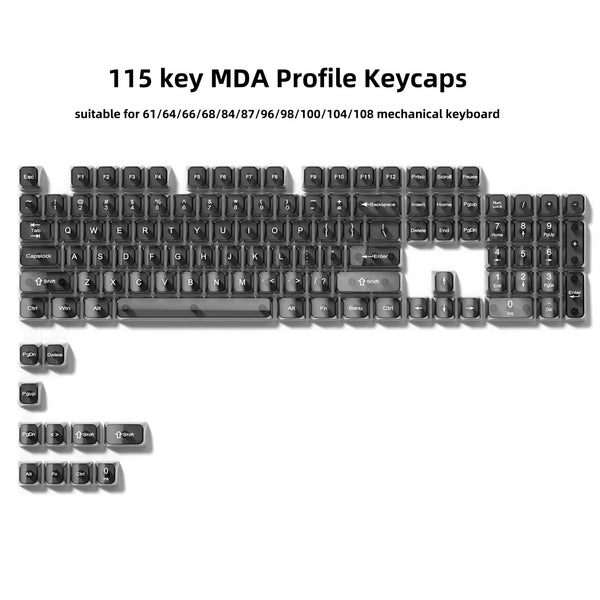 Un set de 115 keycaps MDA para teclados mecánicos.