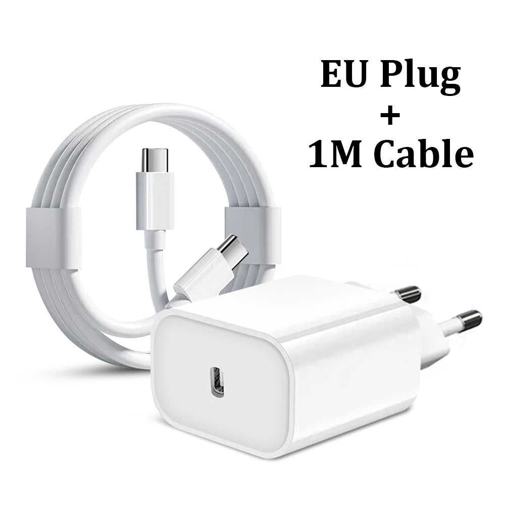 White EU plug and 1M cable for a 30W USB-C fast charger.