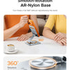 An orange-colored hand holds a smartphone mounted on a smooth, silver AR-nylon base for 360 degree rotation.