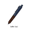Pluma metálica retro azul oscuro y marrón con agarre de madera.