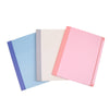 Three stacked expanding accordion document organizer file folders in blue, white, and pink.