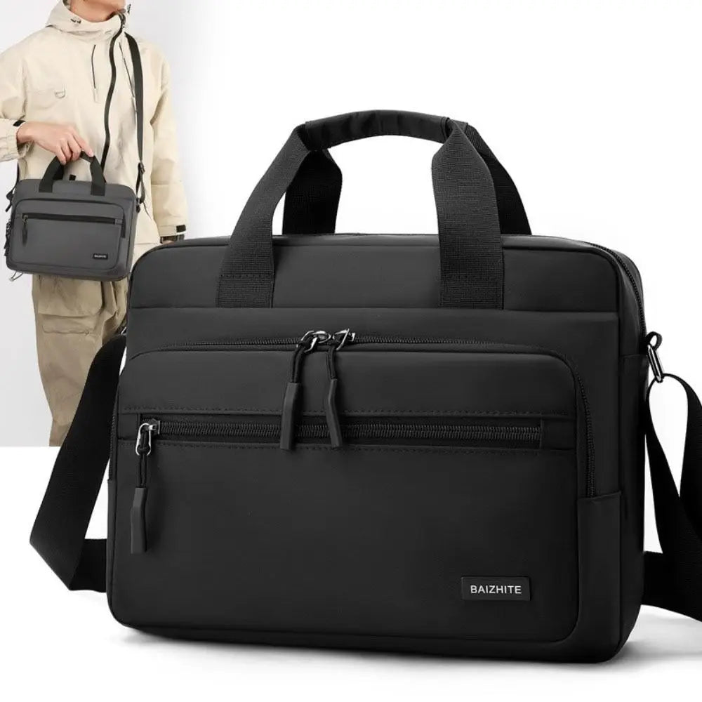 Black Baizhite Oxford Cloth Crossbody Briefcase for Men with a laptop compartment