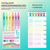 A set of six Languo Acrylic Painting Gel-pen colors with corresponding writing colors and tips.