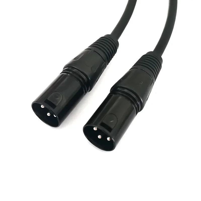 A black shielded XLR audio cable with a connector end shown against a white background.