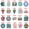A collection of faith-themed acrylic hair bows featuring crosses, religious symbols, and decorative elements.