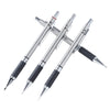 A set of metal mechanical pencils showing different lead sizes labeled 2.0, 0.7, and 0.5.