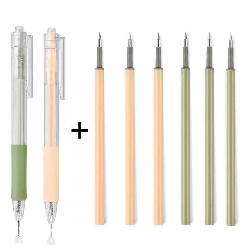 A set of precision utility knives for crafting and scrapbooking, shown with various blade sizes.