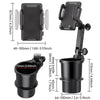 A black universal car cup holder mount with a rotating phone holder and a deep cup insert.