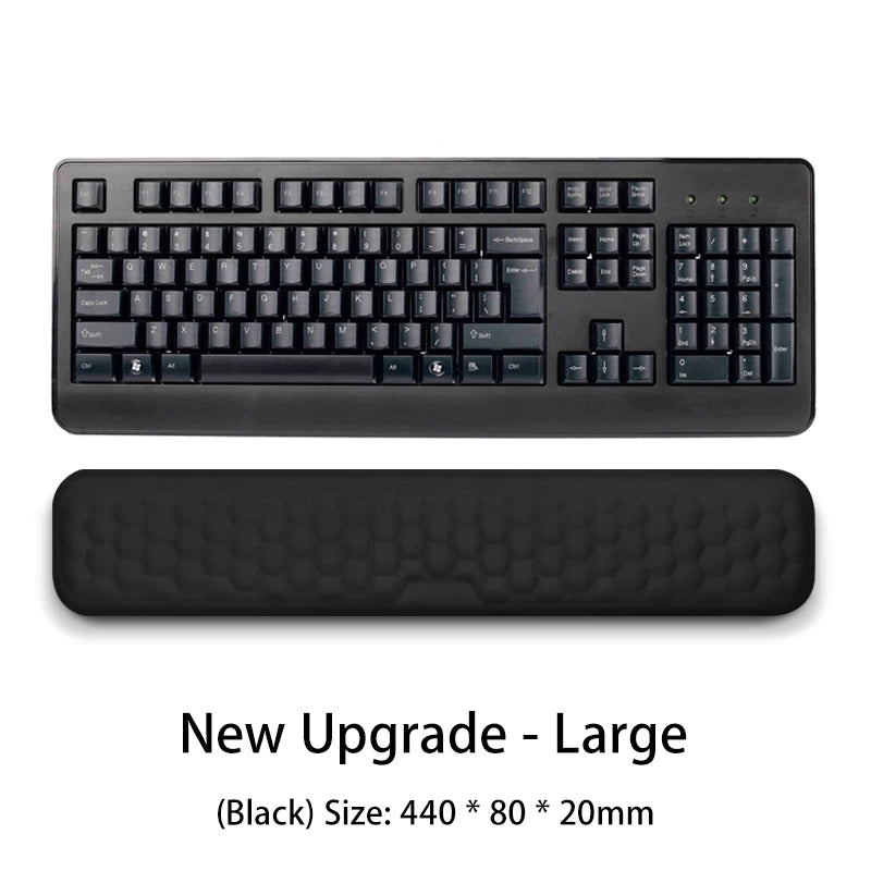 Black ergonomic keyboard and mouse wrist rest pad with a large size of 440 x 80 x 20mm