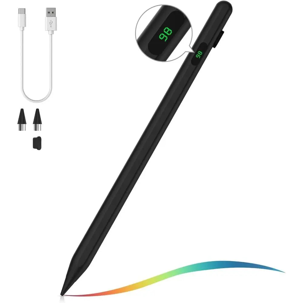 Schwarzer Stift mit digitaler Anzeige 86, zusammen mit Ladekabel und Spitzen.