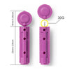 A purple sterile 30G lancet device with a circular cap and a needle, shown next to dimension lines.