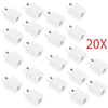 A collection of twenty white dual port 5V/2.1A wall chargers.