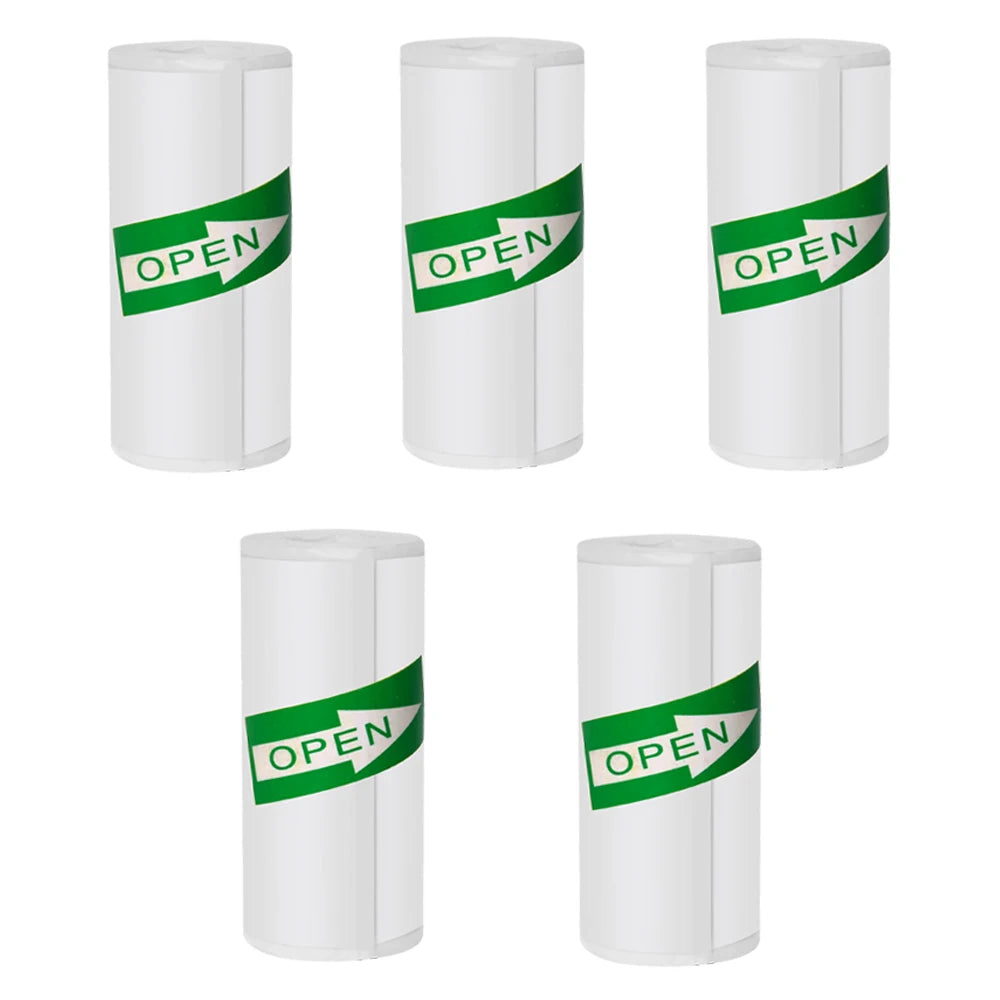 Drei weiße Röhrchen mit Mini-Thermosstickerpapier, grün öffnende Pfeile zeigen, dass sie einsatzbereit sind.
