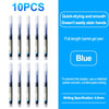 A set of 10 blue full-length gel pens designed for quick-drying and smooth writing.