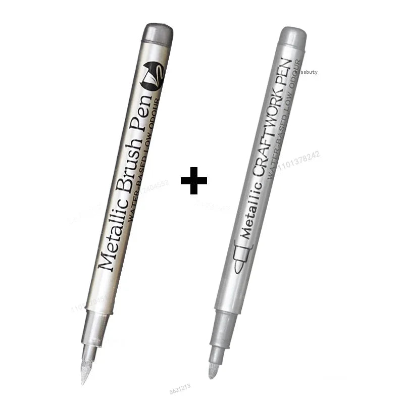 A pair of metallic brush pen markers for art and craft projects shown side by side.