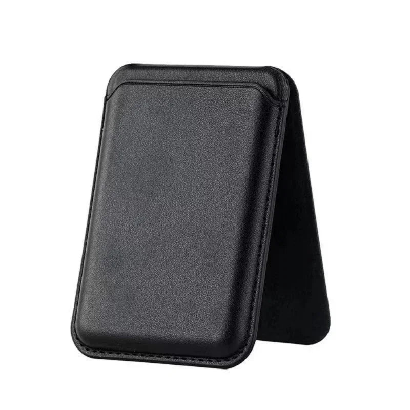 Black magnetic leather wallet with a protective stand case.