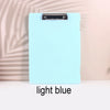 A light blue A4 document and photo storage file box with a silver metal clip.