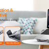 A laptop is placed on an aluminum alloy adjustable stand, demonstrating a sturdy construction and anti-slip protective featur