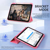 A pink glittery protective stand cover is shown in a bracket mode and a typing mode on an iPad.
