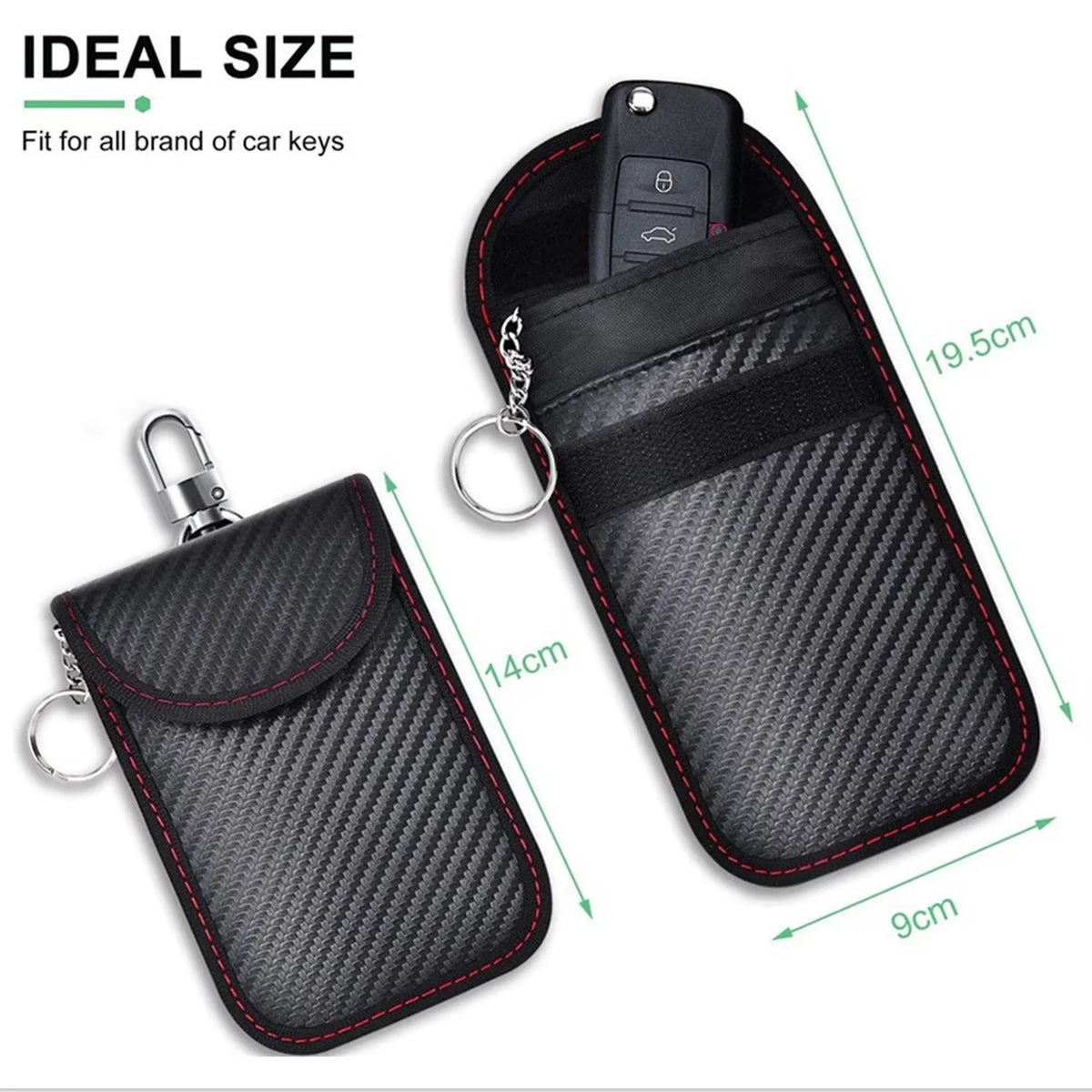 Black RFID blocking Faraday key fob protector case with a magnetic closure and protective lining