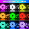 Una cuadrícula mostrando varios colores RGB de tiras LED de neón flexibles demostrando control por aplicación inteligente.