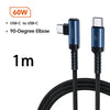 A black USB-C to USB-C charging cable with a 90-degree elbow connector and a 1-meter length.