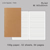 A brown notebook with ruled pages, showing a 100g paper insert for notebooks and journals.