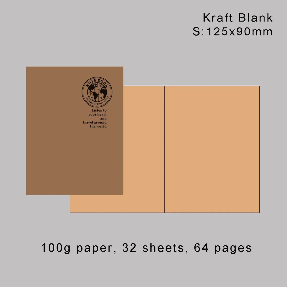 Kraft Blank notebook insert showing a brown cover with a circular emblem and a plain tan page.