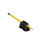A yellow pencil with a black silicone self-adhesive pen holder attached to the end.