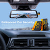 A display showing a clear view through a dashcam mounted on a car's dashboard, with Kodak memory cards visible nearby.
